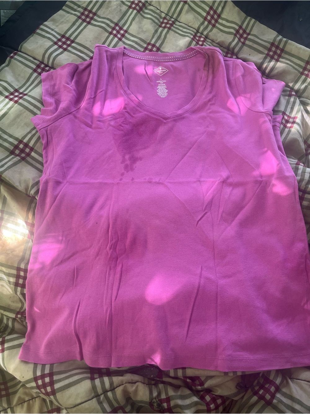 St. John's Bay Women's V-Neck Short Sleeve Top - Bright Pink